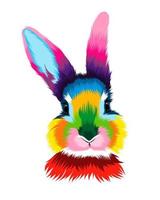 Abstract rabbit head portrait, hare from multicolored paints. Colored drawing. Vector illustration of paints