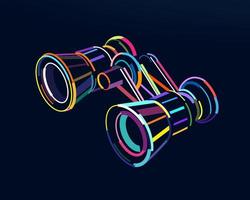 Abstract old vintage binoculars in retro style from multicolored paints. Colored drawing. Vector illustration of paints