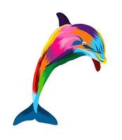 Abstract dolphin from multicolored paints. Colored drawing. Vector illustration of paints