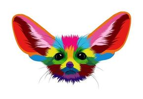 Abstract fennec fox head portrait, sand fox from multicolored paints. Colored drawing. Vector illustration of paints