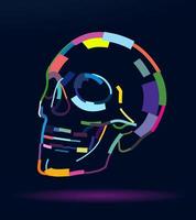 Abstract human skull from multicolored paints, colored drawing. Vector illustration of paints