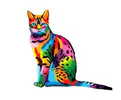 Abstract bengal cat from multicolored paints. Colored drawing. Vector illustration of paints