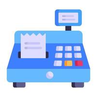 Cash register machine with invoice, flat icon vector