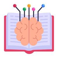 Handbook and brain with nodes denoting a concept of smart book flat icon vector