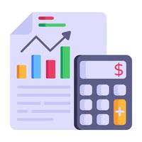 Editable flat icon of business accounting, calculator with business report vector