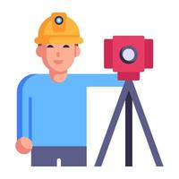 Person standing with tripod, flat icon of land surveyor vector