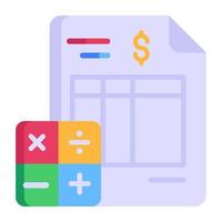 icono plano editable de contabilidad empresarial, calculadora con informe empresarial vector