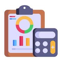 Editable flat icon of business accounting, calculator with business report vector