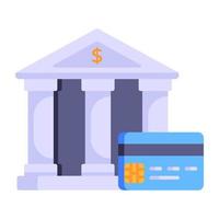 Credit card and bank building, flat icon of crediting vector