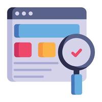 Website with magnifier, flat style icon of web testing vector