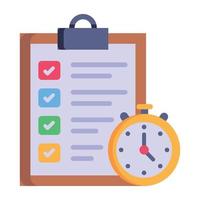 Checklist and stopwatch, flat icon of testing time vector