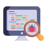 A trendy flat icon of software bug search vector