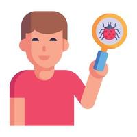 Person doing bug testing with magnifier, flat editable icon vector