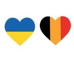 banderas de ucrania y bélgica emblema nacional de europa iconos de corazón ilustración vectorial elemento de diseño abstracto vector