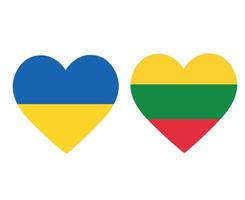 Ukraine And Lithuania Flags National Europe Emblem Heart Icons Vector Illustration Abstract Design Element