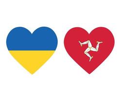 ucrania e isla de man banderas emblema nacional de europa iconos de corazón ilustración vectorial elemento de diseño abstracto vector