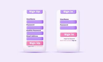 3d realisitic modern web card login form on background vector