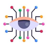 ojo con nodos, icono plano de visión digital vector