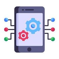 Mobile with nodes and cogwheels, flat icon of ai mobile vector