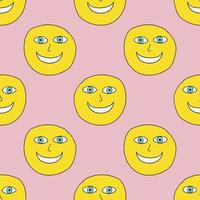 Cute cartoon doodle face seamless pattern. Smile background. Emoji sign, smiling head. vector