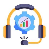 Headphones and chart, concept of business support flat icon vector