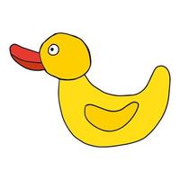 Doodle rubber duck for kids playing in bath isolated ion white background. Cute gift for children. vector