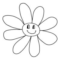 Groovy Smiley Flower Hippie. Positive 70s retro smiling daisy flower print. vector