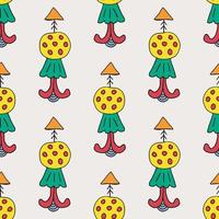 Cute cartoon doodle alien shape, arrow, damask seamless pattern. Polka dot background. Geometric shape with arrow. vector