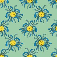 Cute cartoon polka dot sloppy flowers in doodle style seamless pattern. Floral childlike style background. vector