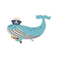 Sailor whale doodle vector