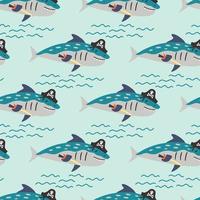 Seamless pattern shark pirate waves vector