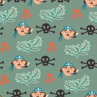 Seamless pattern face pirate sailor vector