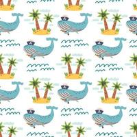 Seamless pattern whale island vector