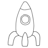 Doodle rocket ship toy for kids isolated on white background. Spaceship games.