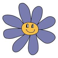 Groovy Smiley Flower Hippie. Positive 70s retro smiling daisy flower print. vector