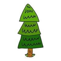 Cute cartoon doodle spruce tree isolated on white background. Forest sign. vector