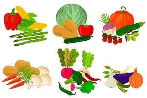 cosechar composiciones vegetales en estilo plano aislado sobre fondo blanco. vector