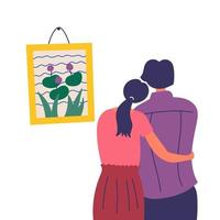 A girl and a guy spend time together. Cultural leisure in the art gallery vector