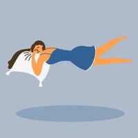 Girl levitates in a dream with a pillow. Levitating. Sleepwalking vector