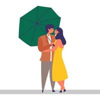 Loving couple spend time together. Love and kiss. Walk in the rain under an umbrella vector