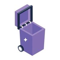 Garbage container in isometric icon, editable vector