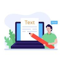 Online content writing, flat illustration of online text vector