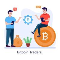 A modern flat illustration of bitcoin traders vector