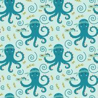 Seamless pattern pirate octopus vector