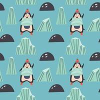 Seamless pattern sailor penguin ice floe vector