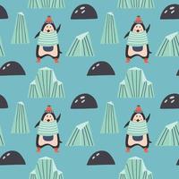 Seamless pattern sailor penguin ice floe vector