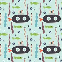 Seamless pattern underwater submarine fish vector