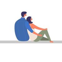 A young couple spend time together. A guy and a girl are sitting and looking into the distance, dreaming of the future vector