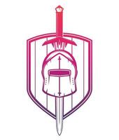 medieval helmet, sword and shield on white vector