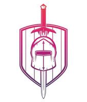 medieval helmet, sword and shield on white vector